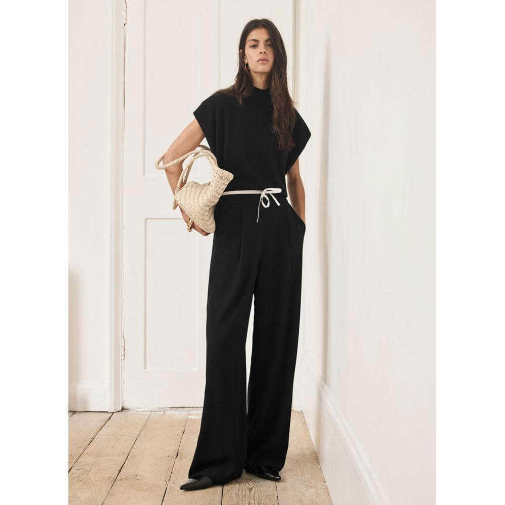 Mint Velvet Black Contrast Wide Leg Trousers